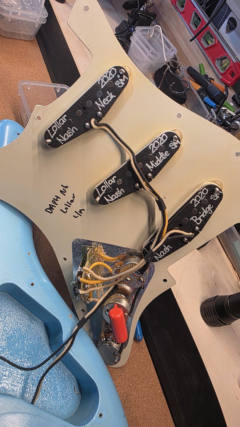 Set of Lollar single-coil pickups wired and labeled during install