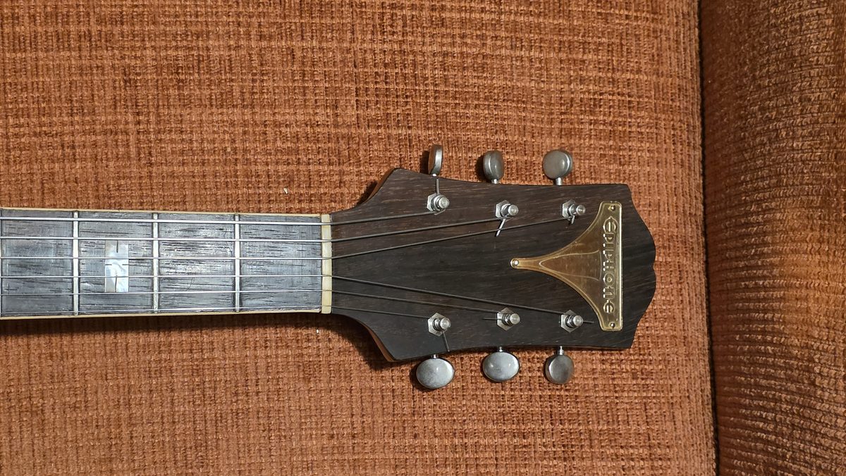 Original Epiphone headstock on the restored 1943 Zephyr